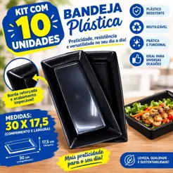 kit 10 Bandeja Petisqueira Preto Plástico Restaurantes Lanchonete Festa Churrasco Casa Espetinho