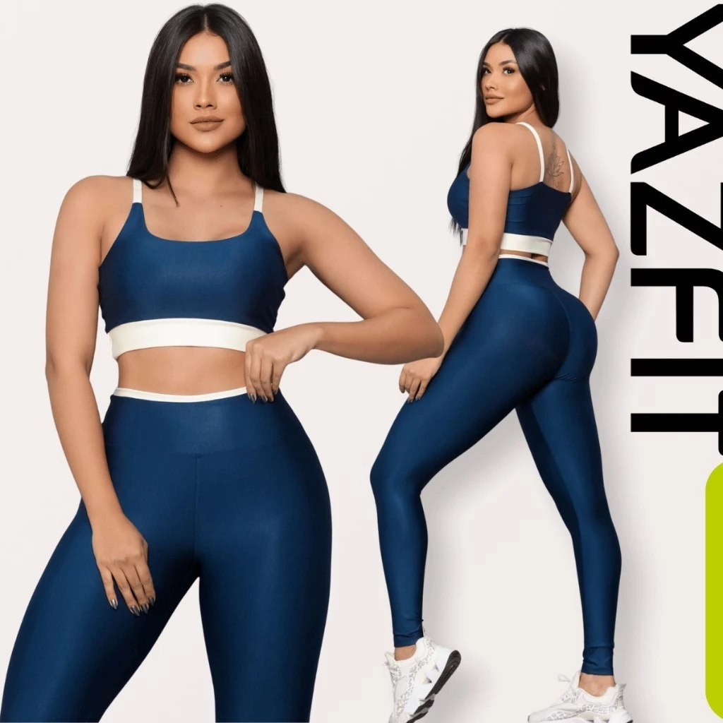 Conjunto Fitness Bicolor Calça Legging Top Alça Alta Sustentação Tecido Tubular Reforçada Zero Transparência Academia — imagem 1