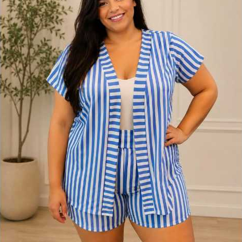 Conjunto femenino kimono plus size GG comfortavel moda verao manga curta e short com bolso