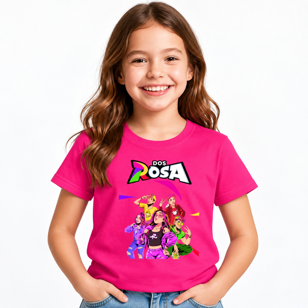 Camiseta Infantil Dos Rosa Estampa Colorida Algodão Confortável Moda Kids