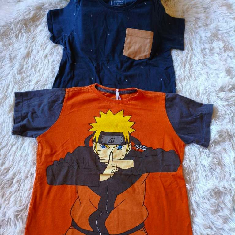 Kit (2) Duas Camisetas infantil Masculina, Modelo Manga Curta (Laranja Desenho Mc + Preta + Azul Mc ), Tam: 5-6, Marca: