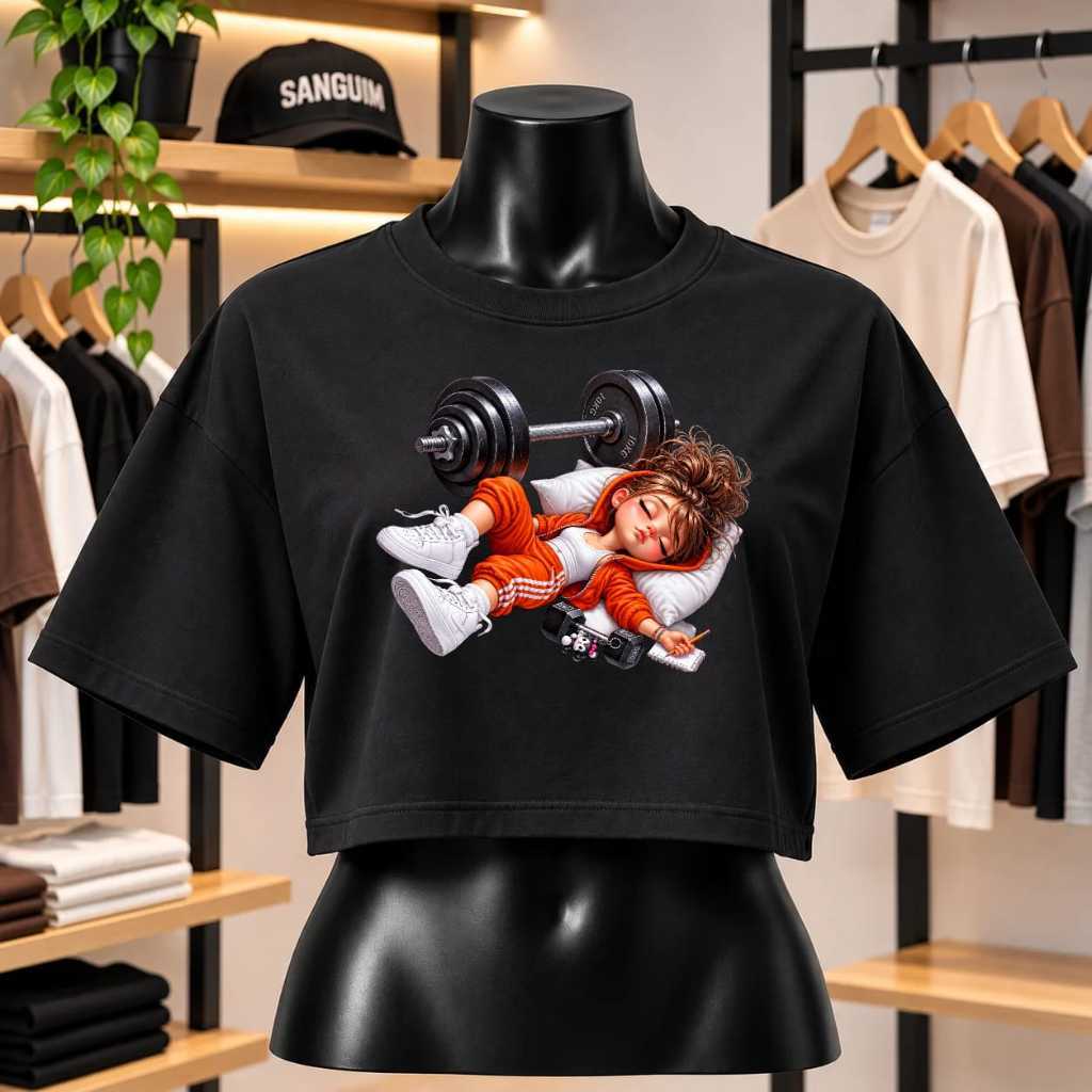 CAMISETA FEMININA CANSADA ACADEMIA CROPPED OVERSIZED 100% ALGODÃO – ESTAMPAS FITNESS, ACADEMIA E GYM