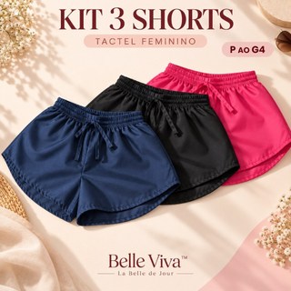 Kit 3 Shorts Tactel Feminino P ao G4 Plus Size Academia Corrida Caminhada Beach Tennis Vôlei Saída de Praia Soltinho