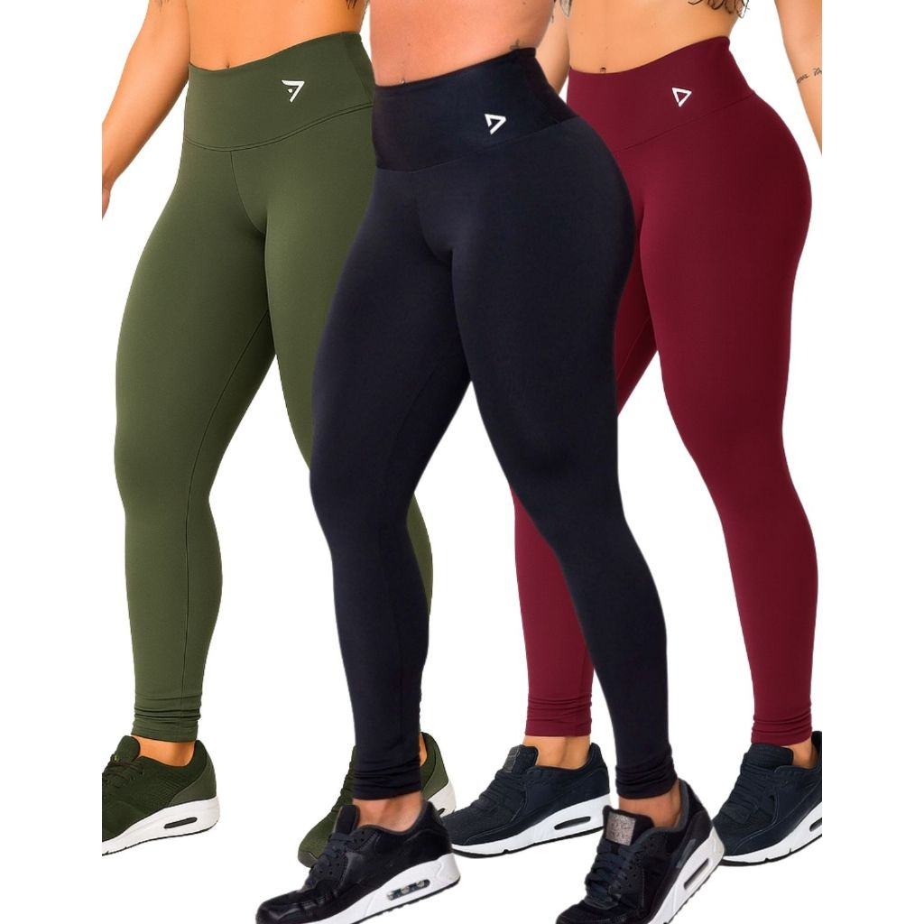 Kit 3 Calça Legging Blackout Fitness Poliamida Zero Transparência Academia Confortável Cintura Alta