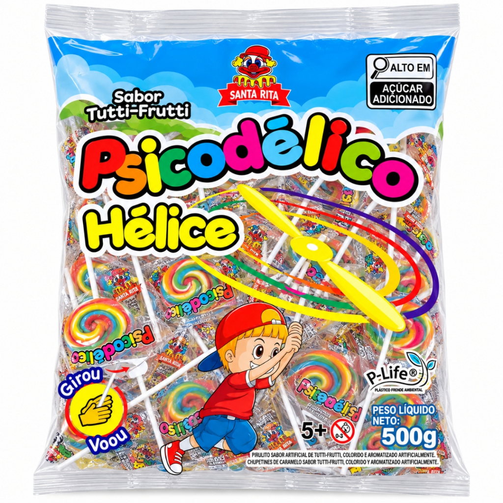 Pirulito Com Hélice Colorido Brinquedo 500g Tutti Frutti Santa Rita Dia das Crianças