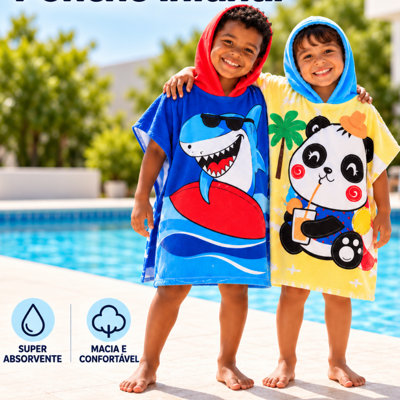 KIT 2 Toalhas Infantis Com Capuz Praia Banho Passeio Secagem Rápida Envio Na Hora
