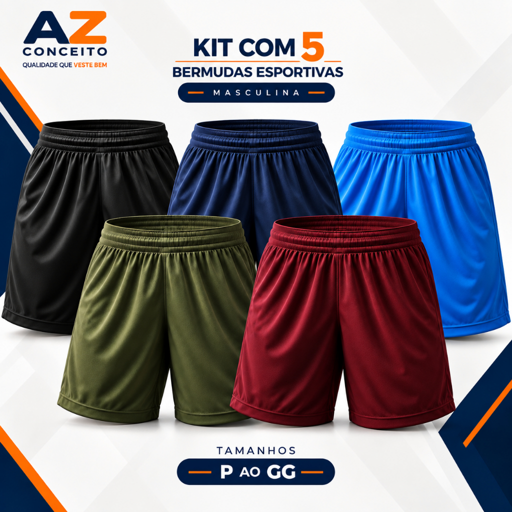 Kit 5 Bermudas Masculina Todas As Cores Short Calção Futebol Academia Praia Caminhada Lazer