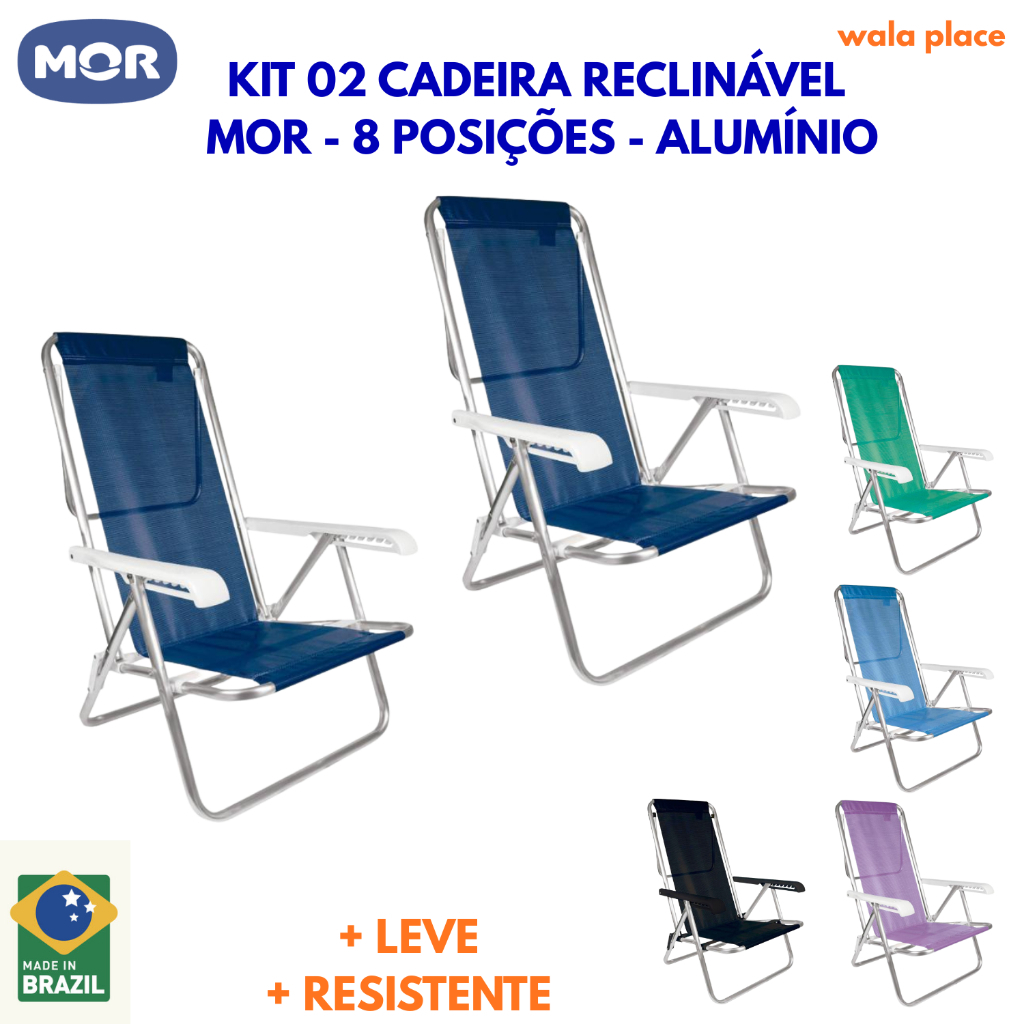 Kit 02 Cadeira Praia Alumínio Reclinável 8 Posições Mor