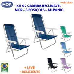 Kit 02 Cadeira Praia Alumínio Reclinável 8 Posições Mor