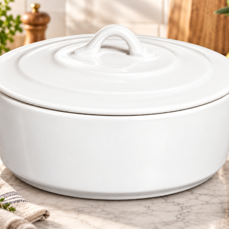 Caçarola de Cerâmica com Tampa 13x22x19cm Sopeira Panela para Servir Caldos Sopas Feijão Mesa Posta