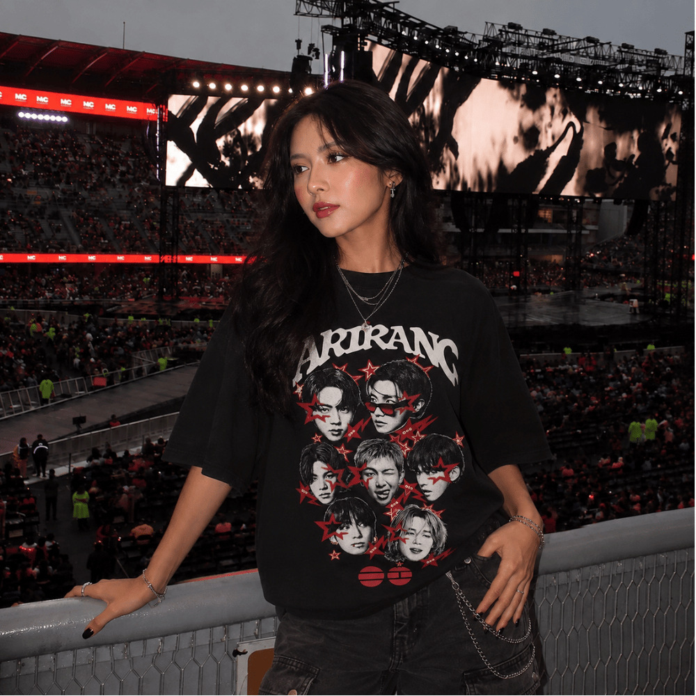 Camiseta BTS Arirang Tour 2026 Oversized Feminina Masculina Unissex Kpop Preta Estampada
