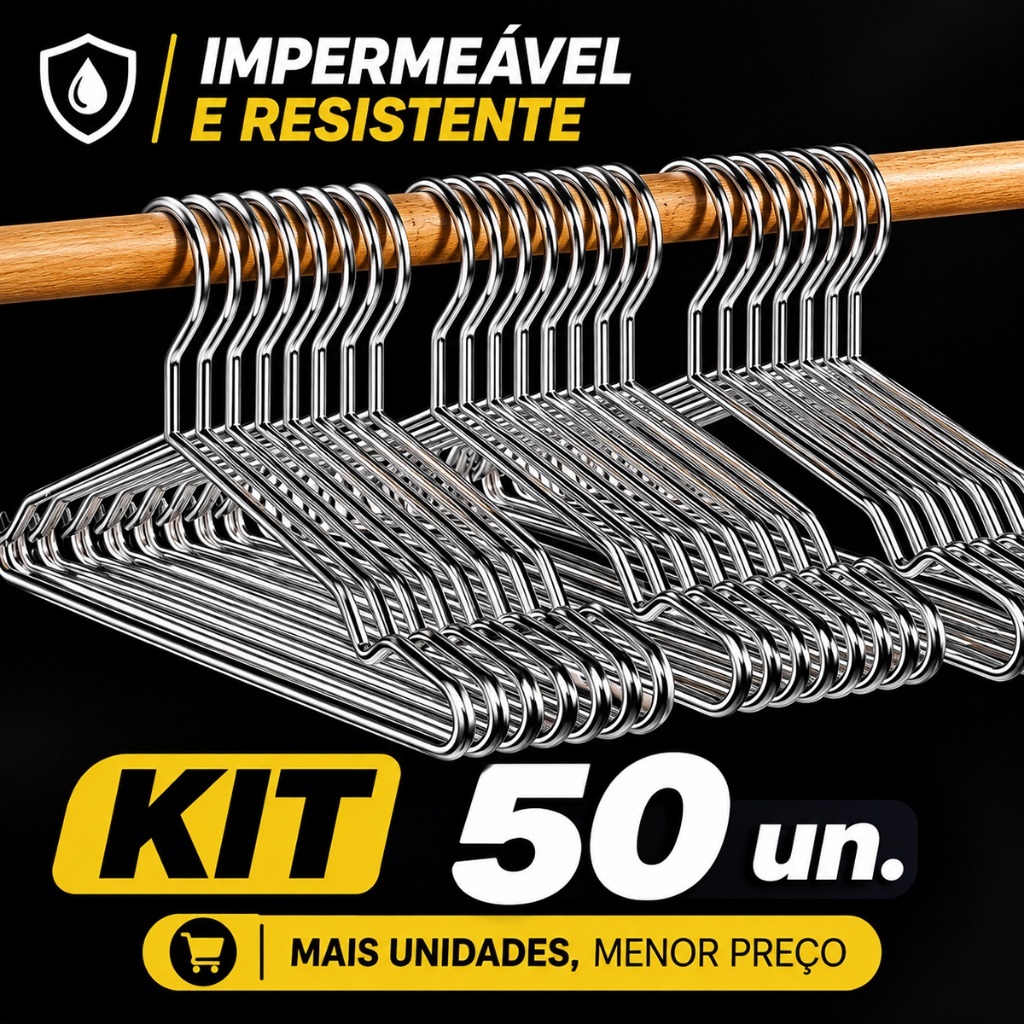 40/50 Cabides para Roupas em Aço Inoxidável Reforçado Antiferrugem Resistentes Alta Qualidade para Organização