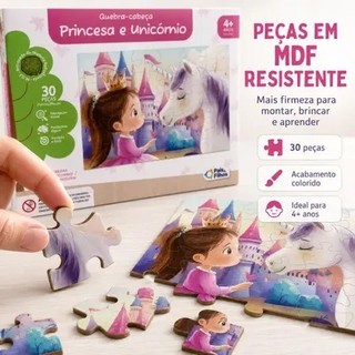 Quebra-cabeça Princesa e Unicórnio em Madeira Pais & Filhos
