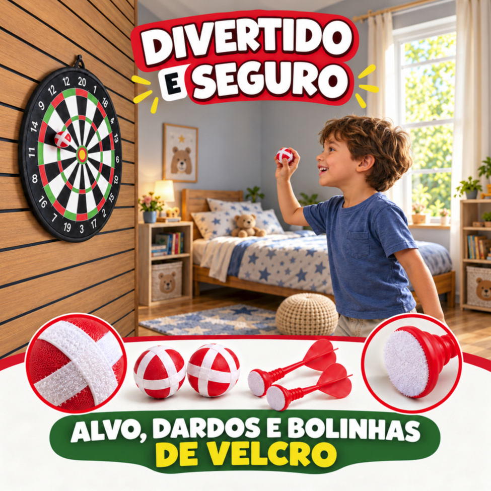 Tiro ao Alvo de Velcro Brinquedo Infantil com Dardos e Bolinhas de Velcro 40cm