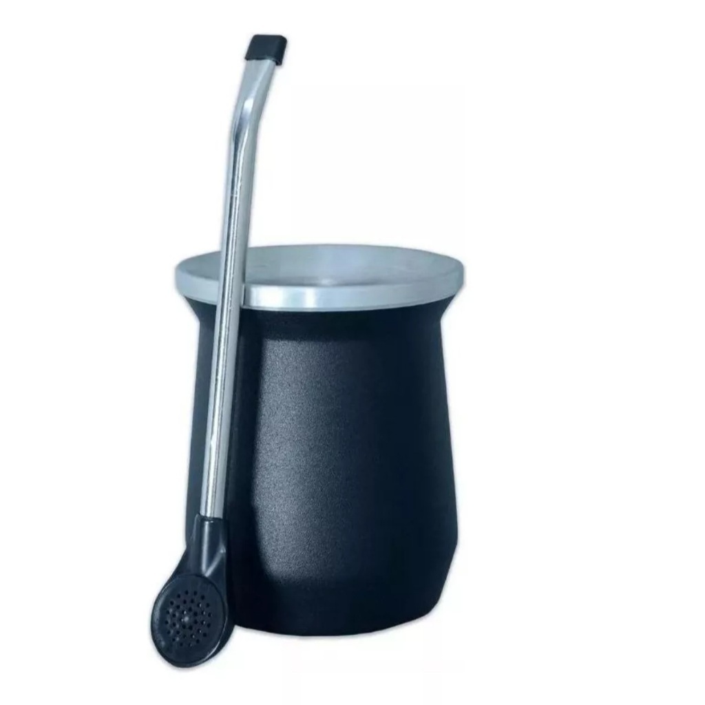 Copo Cuia Térmica Tereré Alumínio 360ml Preto com Bomba para Tereré Kit Completo