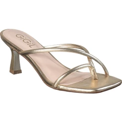 Tamanco Feminino Salto Taça Flare Bico Quadrado Tiras Finas Entrelaçadas Mule Moda Elegante GiGiL Helen