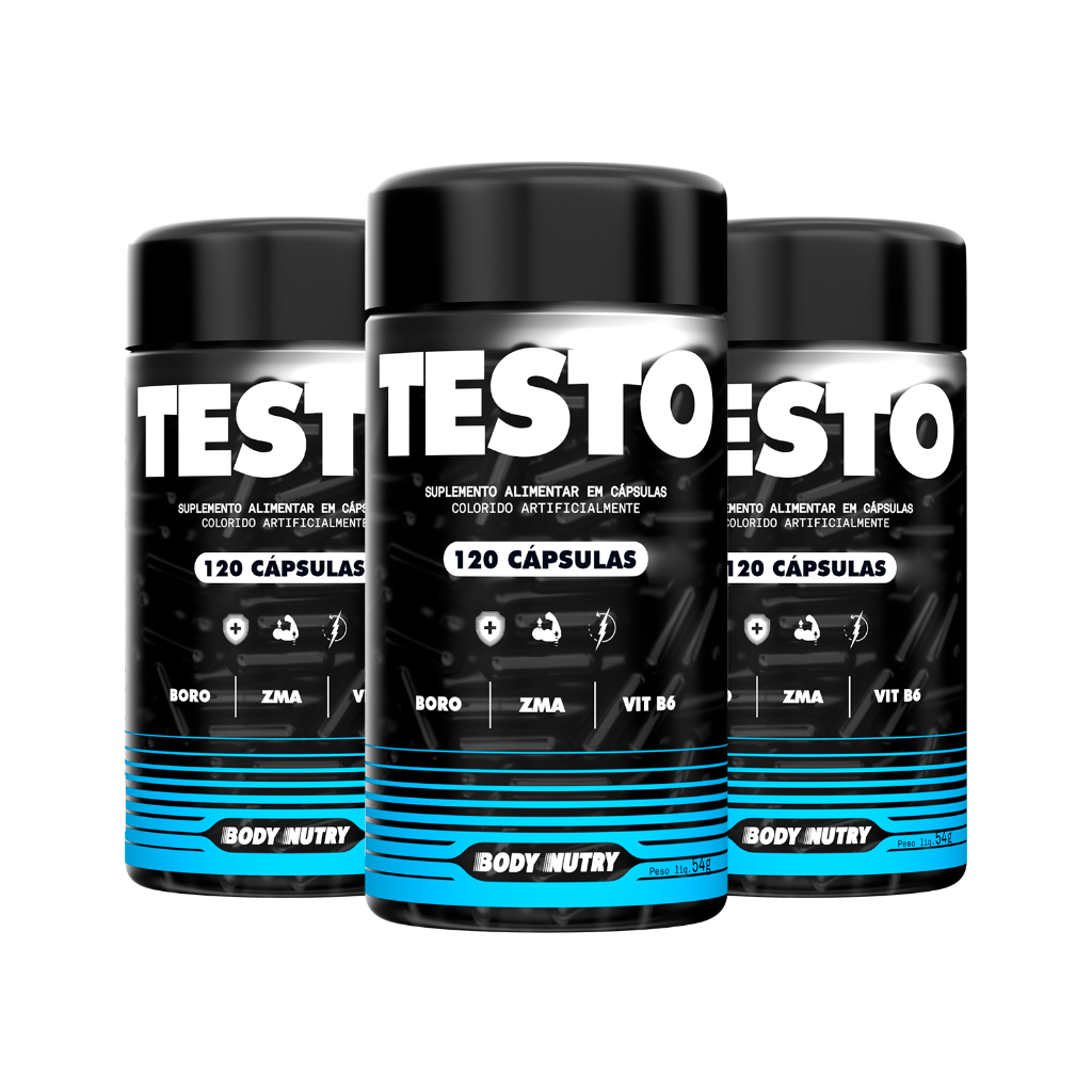 Kit 3x Testo 120 Cápsulas Produção Natural, Desempenho Físico, Vitalidade e Performance - Body Nutry