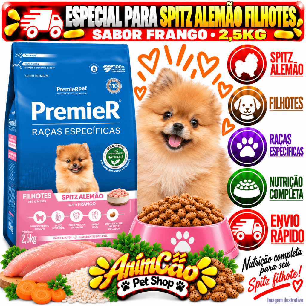 Ração Premier Raça Especifica Spitz Alemão Filhote Sabor Frango 2,5 KG