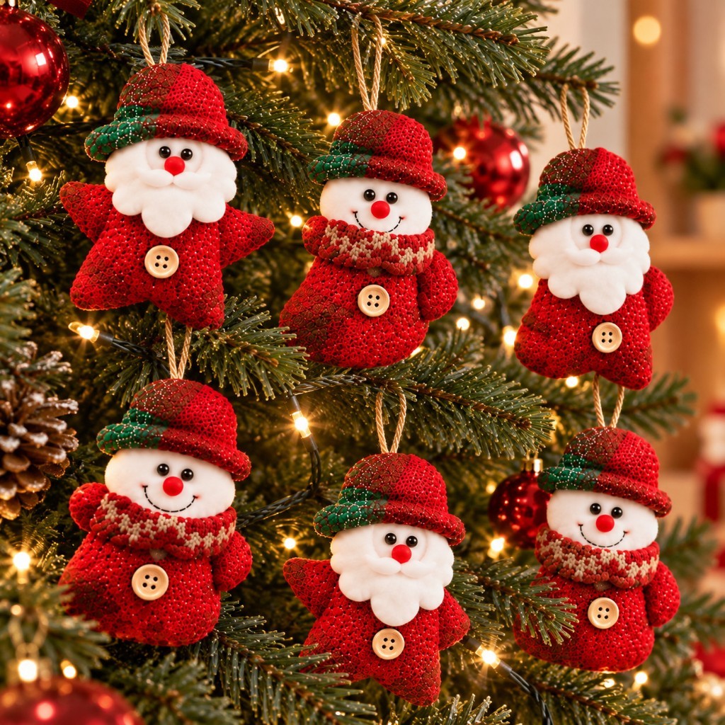 Kit Pendente de Natal em Pelúcia Papai Noel Boneco de Neve Enfeite Decoração Natalina