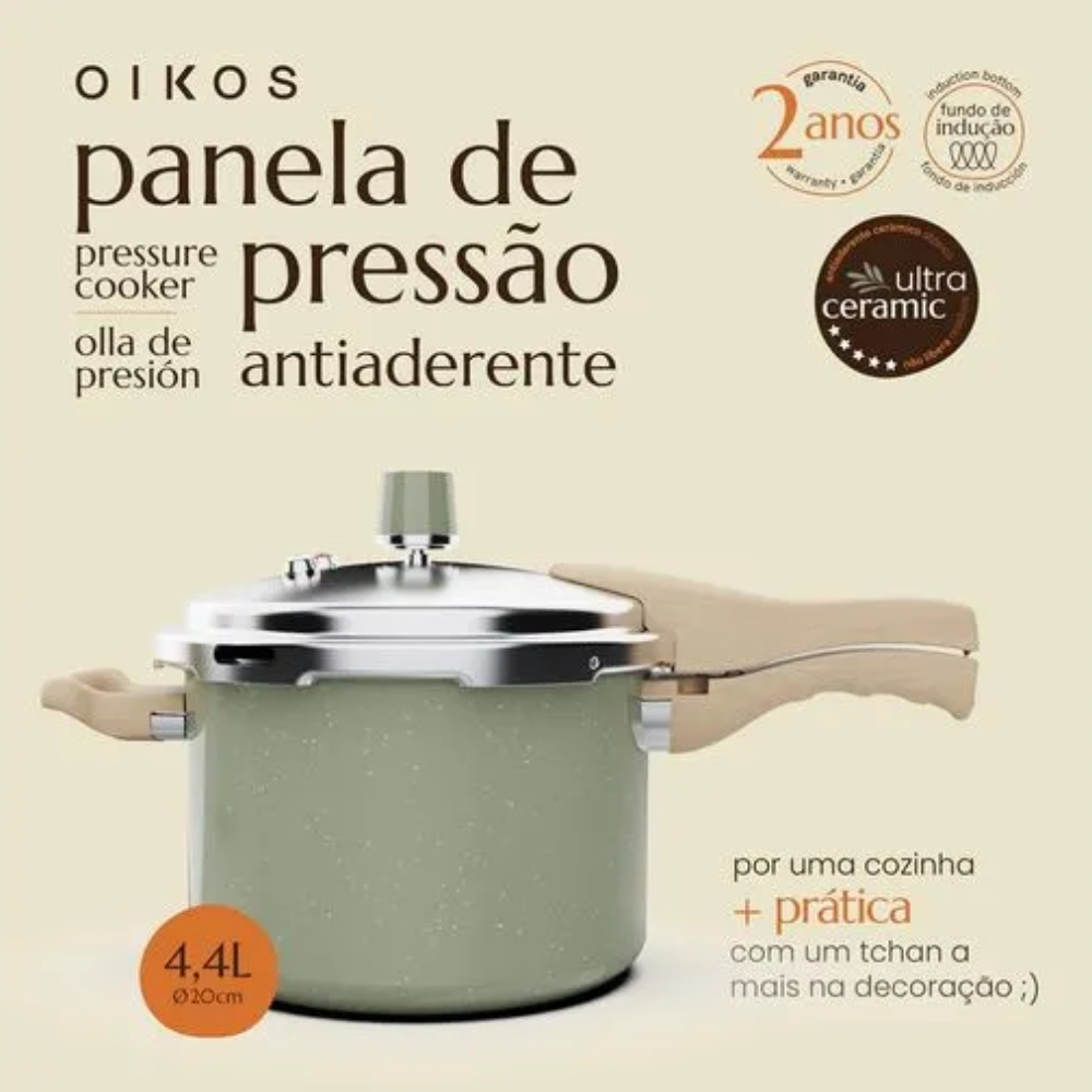 Panela De Pressão OIKOS 4,4 Litros Com Fundo De Indução E Revestimento Cerâmico — imagem 2 de 2