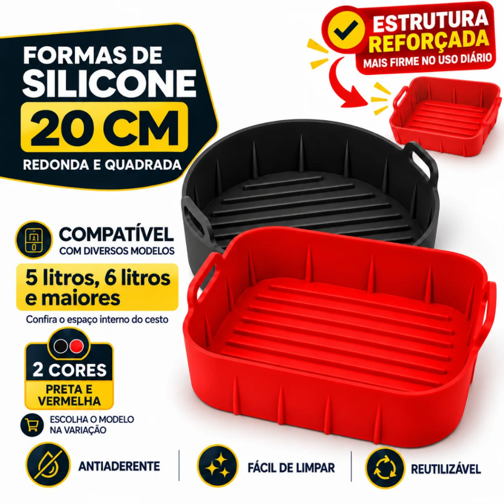 Forma Silicone Airfryer 4L a 6L Antiaderente Reutilizável Alta Durabilidade Cesto Firme