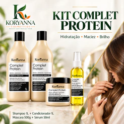 Kit Koreanna Complet Protein Shampoo 1L Condicionador 1L Máscara 500g Sérum 50ml Hidratação Capilar