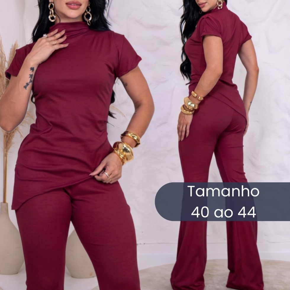Conjunto Feminino Blusa Assimetrica e Calça Pantalona LUXO