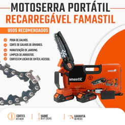 Motosserra Portátil Recarregável Famastil 21V Bivolt 2 Baterias Sabre 6" 31,5W 3900 RPM