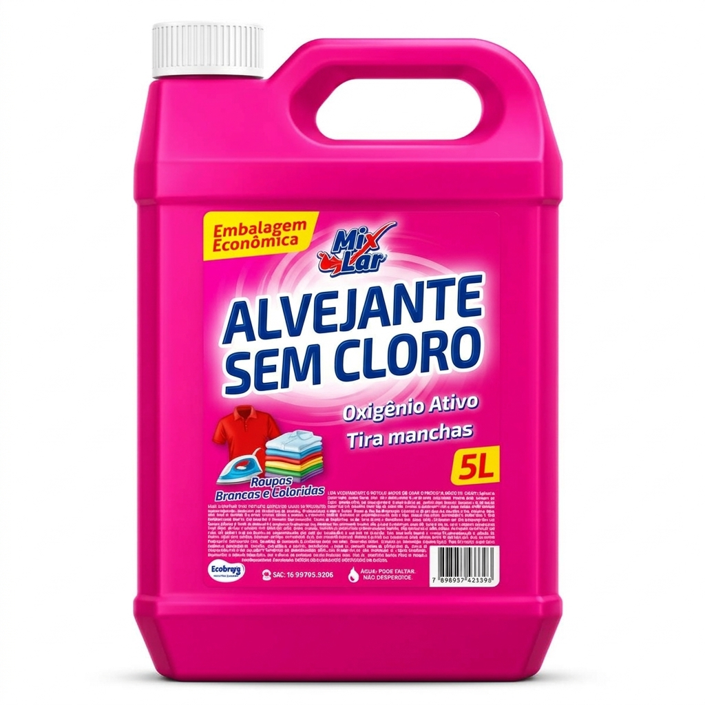 Lava Roupas Alvejante Sem Cloro 5L Tira Manchas Roupas Brancas e Coloridas