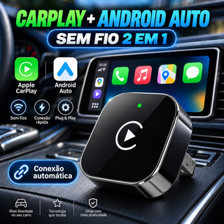 Adaptador CarPlay e Android Auto Sem Fio 2 em 1 USB Wireless Plug & Play para Carro