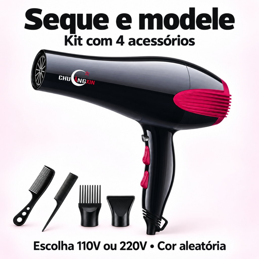 Secador de Cabelo Profissional 6000W 4 em 1 com 2 Velocidades, 3 Temperaturas – 110V ou 220V