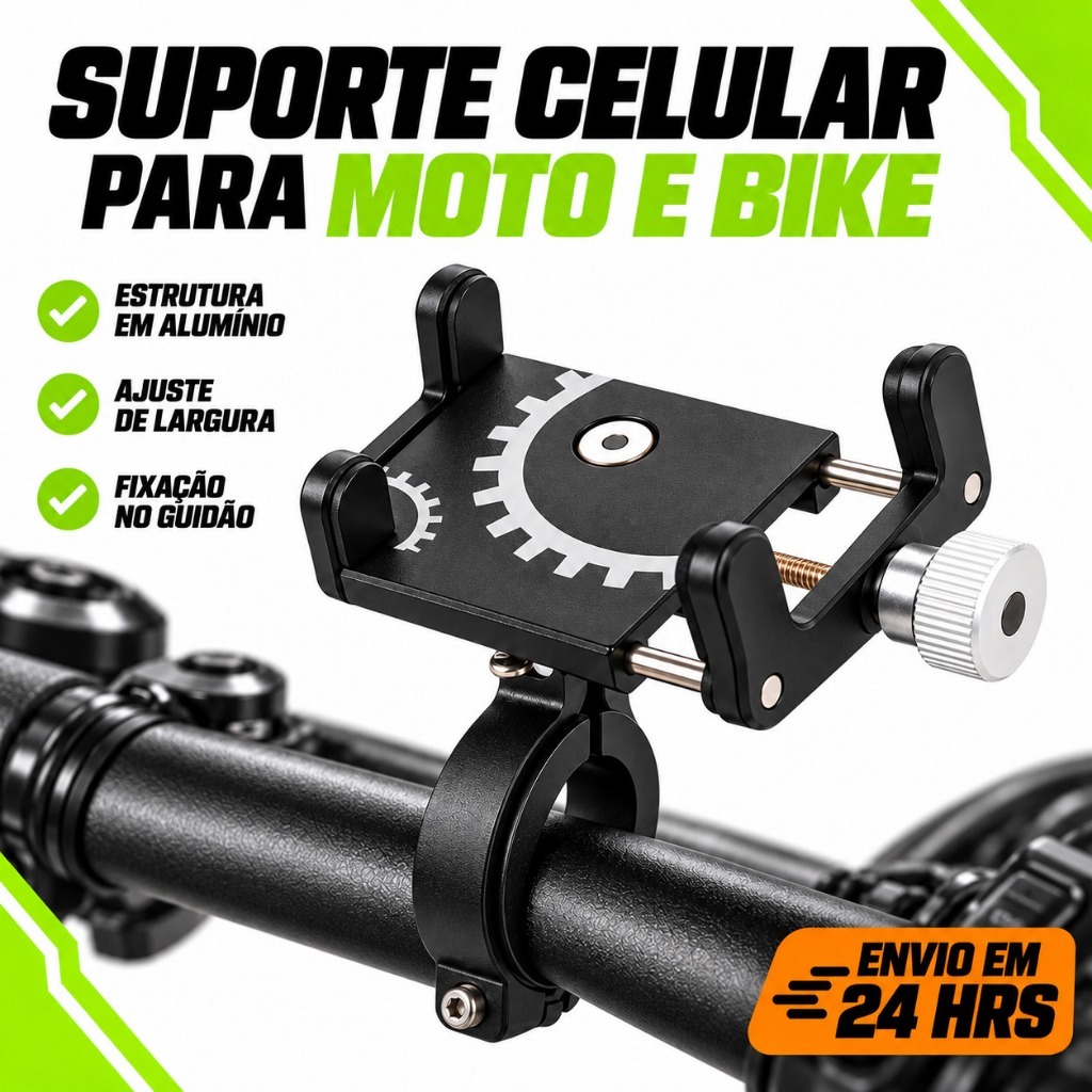 Suporte Celular Moto Bike Bicicleta Alumínio Universal Ajustável GPS Guidão Fixação Firme Resistente