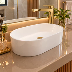 *PROMOÇÃO* Cuba Banheiro de Apoio Diamante Oval 43x25cm Branca Mármore Sintético Lavabo Movelove