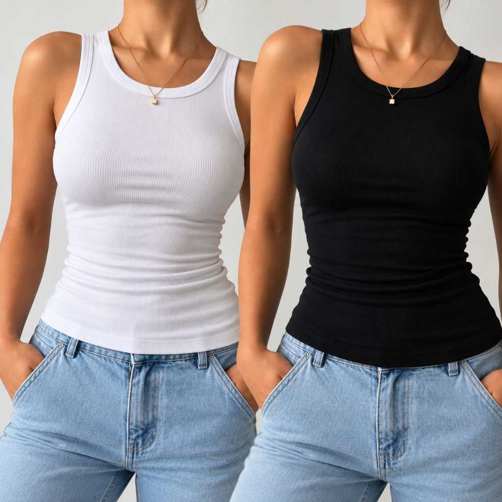 Kit 2 Regata Canelada Básica Feminina Blusa Casual Alça Larga Algodão Blogueira  Ribana Canelado Gringa Tendência