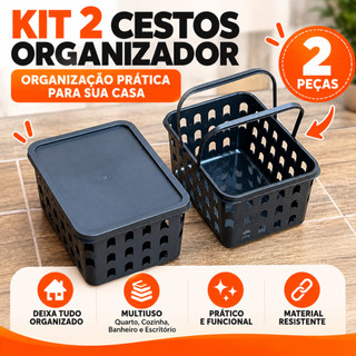 Kit 2 Cesto Organizador Multiuso Pequeno Com Tampa E Alça