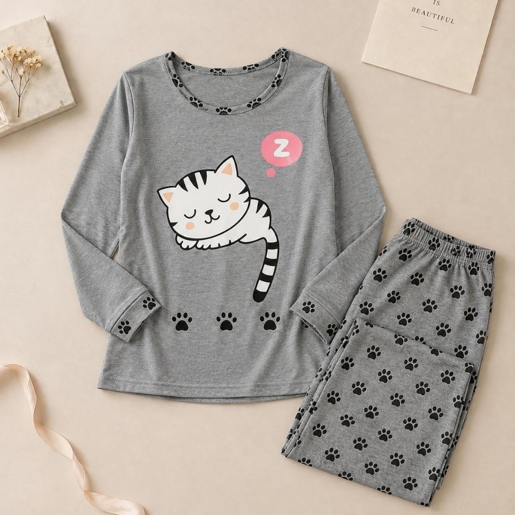 Pijama Feminino Malha Premium Adulto PERSONAGENS Longo Fechado Manga Comprida e Calça de Inverno