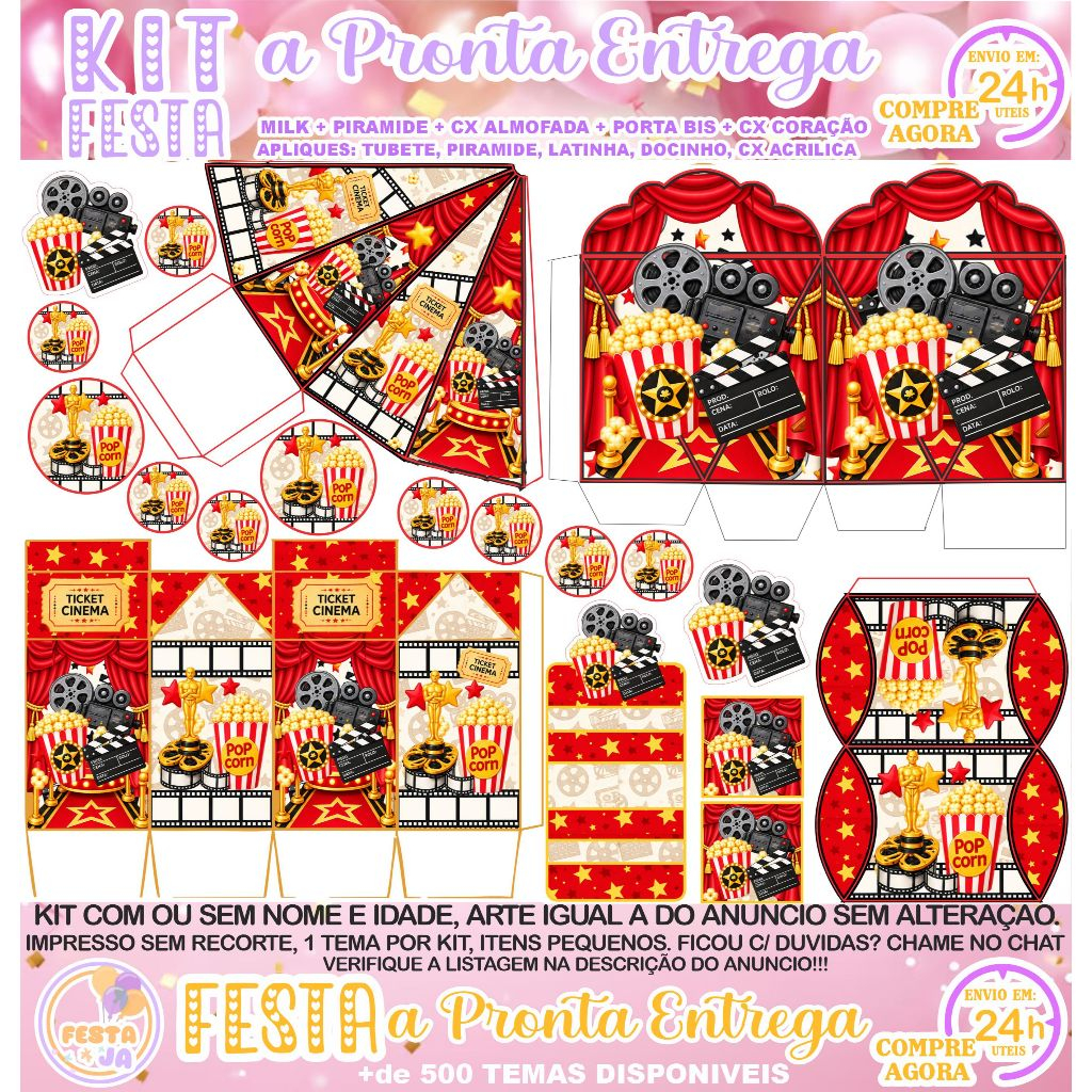 95 OU 190 ITENS KIT FESTA LEMBRANCINHAS CINEMA FILMES HOLYWOOD MESVERSARIO PEGUE E MONTE  - ENVIO EM 24H UTEIS