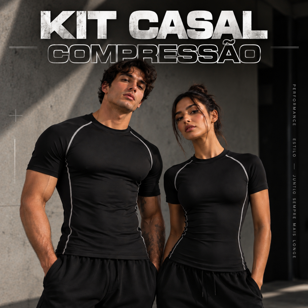 Kit Casal 2 Unidades Camiseta Compressão Masculina + Feminina Lisa Básica Academia Fitness Treino