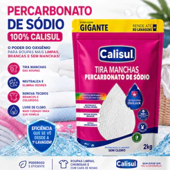 Percarbonato De Sódio Calisul 100% Puro Branqueador Tira Manchas Roupas Brancas e Coloridas Sem Cloro 2KG