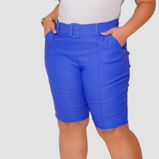 Bermuda Plus Size Feminina Social Com Cinto E Bolsos Funcional Elegante Confortável Veste 40 Ao 52