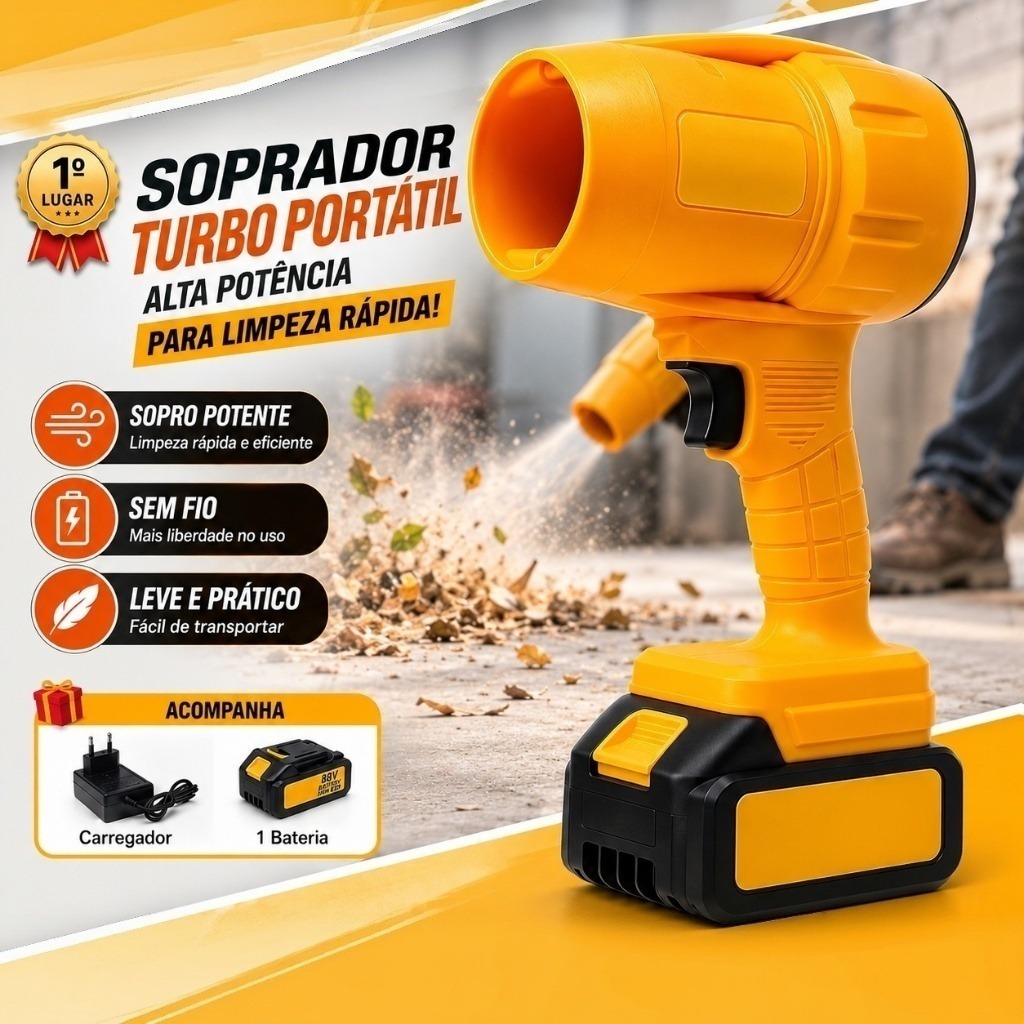 Soprador Turbo Portátil Sem Fio 15000mAh 1 Bateria Recarregável para Limpeza de Carro Folhas e Poeira