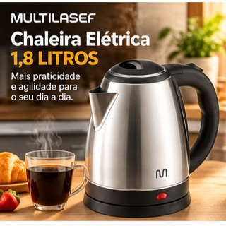 Chaleira Elétrica Inox 1,8L 1500W 220V Multi GO026 | Fervedor de Água