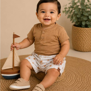 Conjunto Infantil Menino Verão Body e Short Algodão Confortável Roupa Bebê Masculino Serelepe