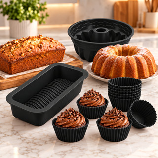 Kit  Formas de Silicone Pão Cupcake e Espiral Antiaderente Flexível Culinária Freezer Forno Air Fryer
