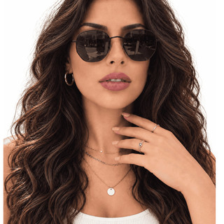 óculos de sol hexagonal masculino feminino com lente preta escura armação metal geométrico blogueira