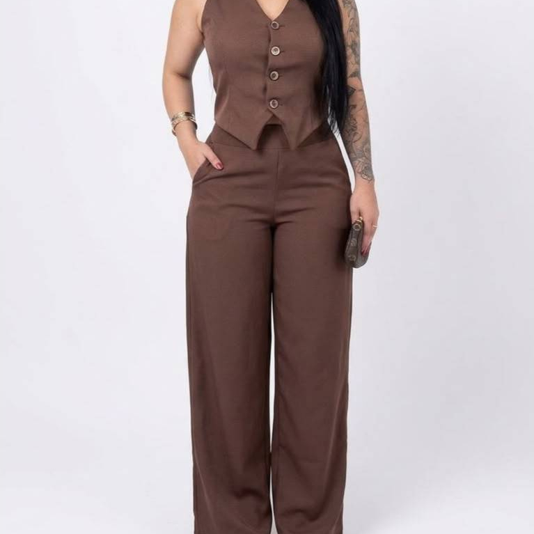 Conjunto Social Alfaiataria Colete Calça Pantalona Uniforme Gerente Casamento Plus size Pequeno Grande