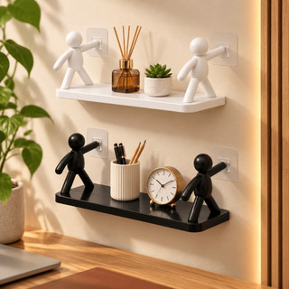 Prateleira Buddy Bonequinho Adesiva Sem Furo 1 Ou 2 Unidades Organizador De Parede Decora…