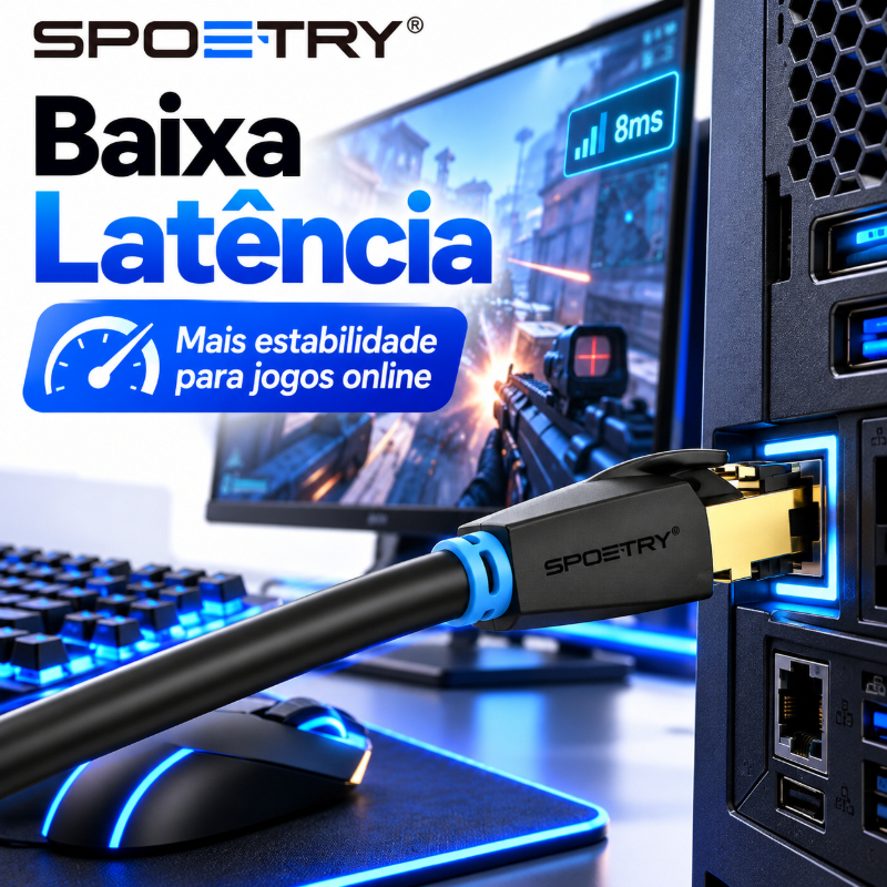 Cabo de Rede Ethernet Cat8 40Gbps Alta Velocidade RJ45 Blindado SFTP Conector Dourado para PC Notebook Roteador e Games