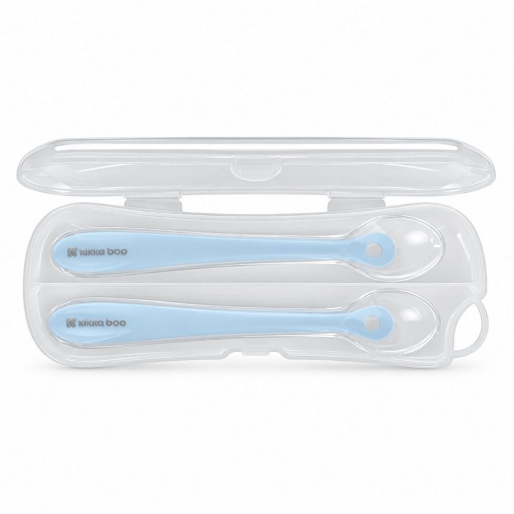 Kit 2 Colheres de Silicone Bebê Infantil Com Estojo Introdução Alimentar 4 Meses Sem BPA Blue Azul Kikkaboo · foto 2