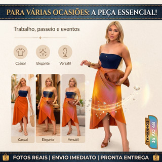 Saia Envelope Feminina Midi Transpassada Babado Amarração Casual Elegante